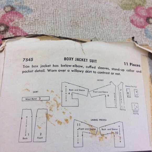 Vtg Butterick Pattern 7545 Trim Box Jacket Slim Fitted Skirt Cut 36" Bust 1950s - Picture 4 of 12